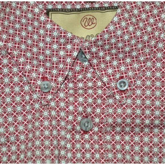Wrangler Boys XL Red Button Down Long Sleeve Western Dress Shirt Geometric Print - Picture 3 of 9